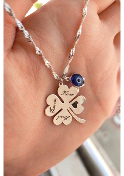 925 Ayar Gümüş Nazar Boncuklu Yonca Kolye