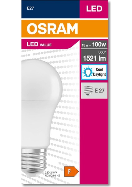 4052899971042 LED Cla 100 13 W 1521 Lümen 6500 Kelvin Beyaz Işık E27 Duy Ampul, 12X6X6 cm