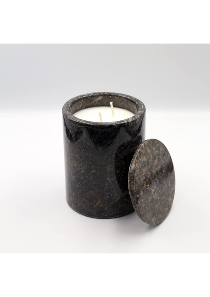 No: 2 Mermer Mum Oryantal ve Odunsu Kokulu Tasarım Dekoratif Mermer Soya Mumu - 220GR (Siyah)