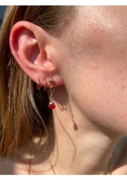 Yakut Zirkon Sallantılı Gold Çelik Küpe