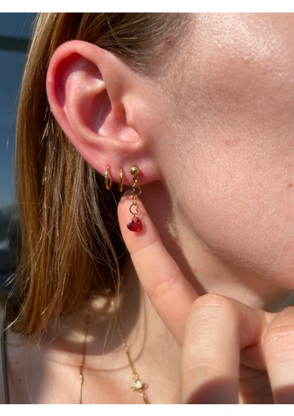 Yakut Zirkon Sallantılı Gold Çelik Küpe fiyatları