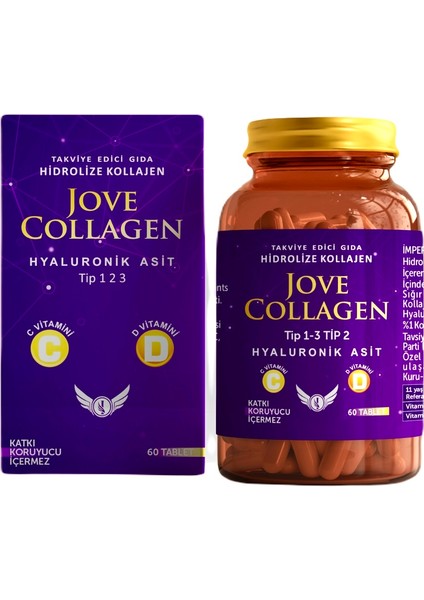 Kollajen Komplex Tip 1-2-3 Hidrolize Kollajen Peptit Hyaluronik Asit C ve D3 Vitamini 60 Kapsül