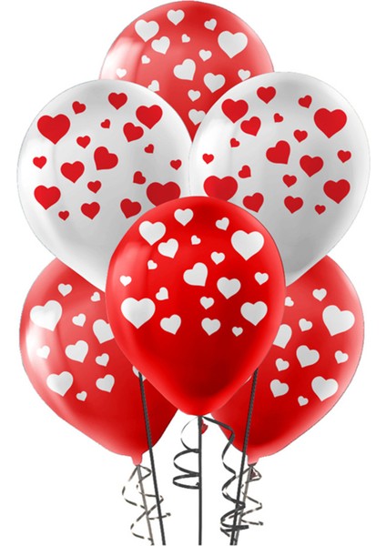 Pastel Balon Çepeçevre Baskılı 5li -Kalpler- Sevgiliye En Güzel Hediye