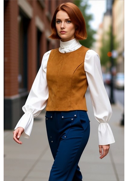 Kadın Süet Dokulu Örme Yelek Üstü Kaliteli Şık Rahat Modern Zarif Günlük