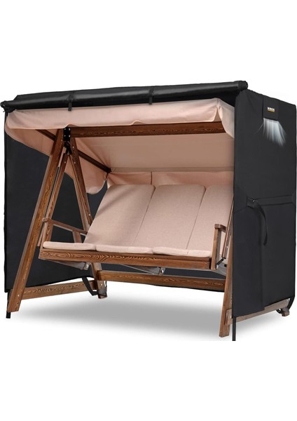 Bahçe Salıncak Koruma Örtüsü Üç Kişilik Tenteli Bahçe Salıncağı Koruma Kılıfı Su Geçirmez Branda Dayanıklı 210X125X170CM Siyah