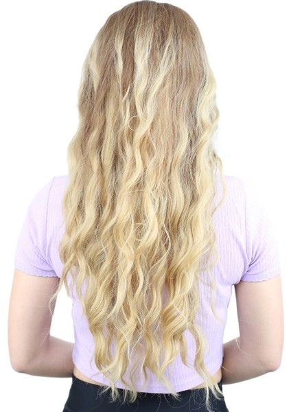 Su Dalgası Uzun Perçemsiz Fiber Sentetik Peruk - Kumral / Sarı Ombreli fırsatları