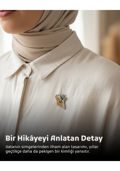 Filistin Haritası Yanında Zeytin Dalı Gümüş Renkli Unisex Menili Yaka Rozeti A300042