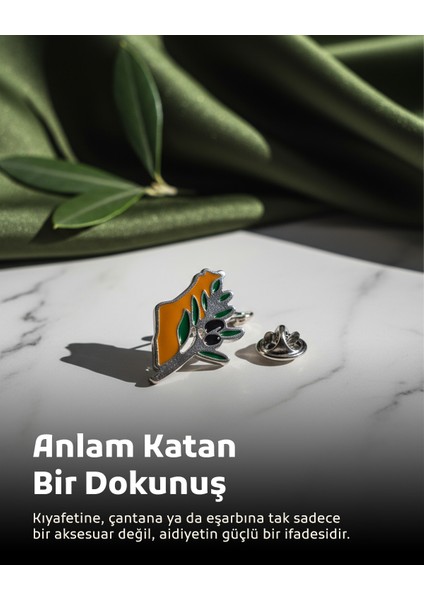 Filistin Haritası Yanında Zeytin Dalı Gümüş Renkli Unisex Menili Yaka Rozeti A300042 fırsatları