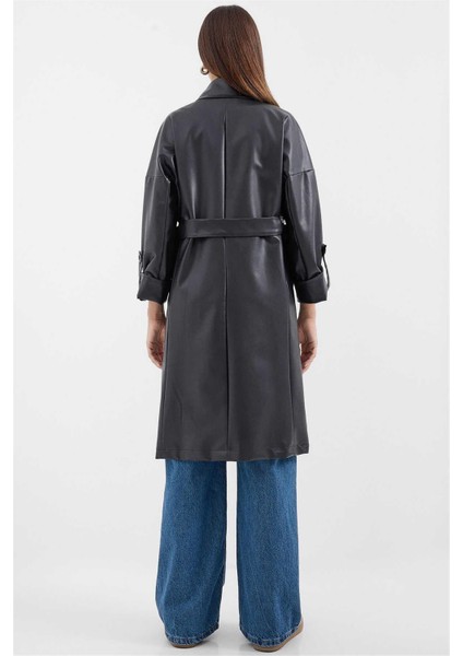 Bıgdart K26 1034 Sıyah Kadın Kusaklı Sunı Derı Trenckot