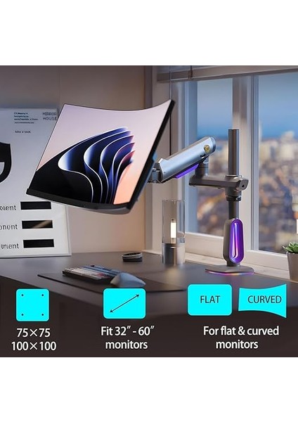 Bayou G80-GAMING, 2-20 kg Uyumlu, 32INCH-60INCH Aralığında Büyük Ekranlar Için Rgb Aydınlatmalı Oyuncu Monitör Standı fiyatları