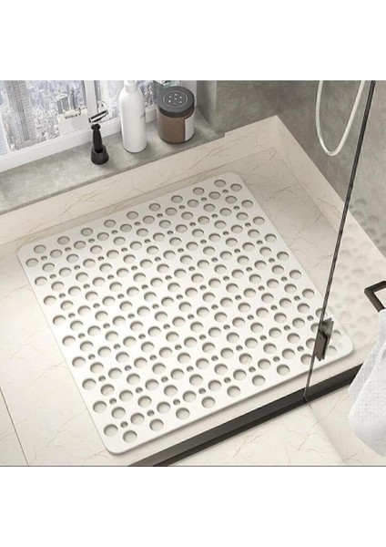 Kaydırmaz Duşakabin Banyo ve Duş Paspası Kare Bubble Vantuzlu Yapışır 54 x 54 cm Beyaz Renk SEA149B