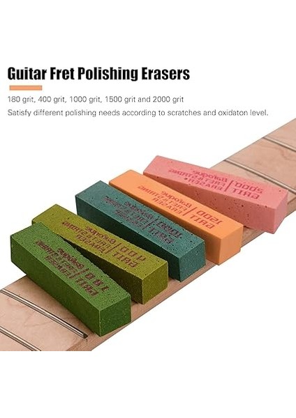Gitar Fret Parlatma Silgiler Aşındırıcı Kauçuk Blokları ile 180 Grit & 400 Grit & 1000 Grit & 1500 Grit & 2000 Grit Için Gitar Fret Strings Parlatma Bakımı fiyatları