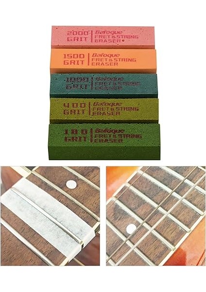 Gitar Fret Parlatma Silgiler Aşındırıcı Kauçuk Blokları ile 180 Grit & 400 Grit & 1000 Grit & 1500 Grit & 2000 Grit Için Gitar Fret Strings Parlatma Bakımı modelleri