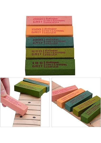 Gitar Fret Parlatma Silgiler Aşındırıcı Kauçuk Blokları ile 180 Grit & 400 Grit & 1000 Grit & 1500 Grit & 2000 Grit Için Gitar Fret Strings Parlatma Bakımı fırsatları