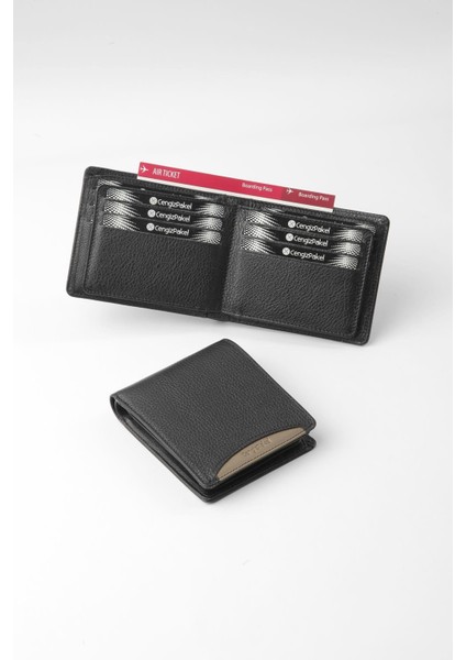 Hakiki Deri Erkek Cüzdan 27448 - Siyah/vizon