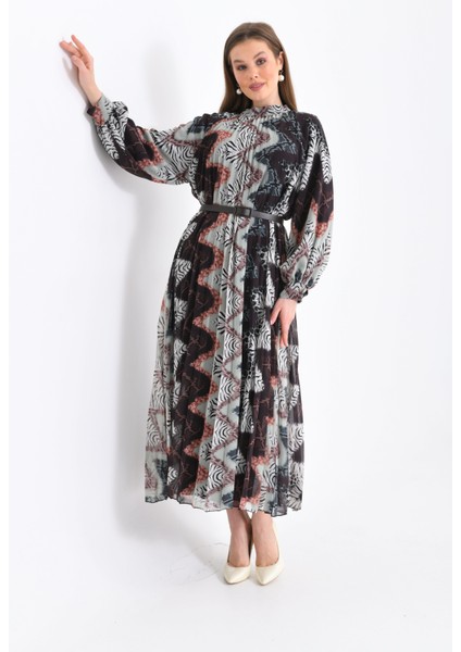 Kadın Ipek Şifon Elbise Kahve 30451