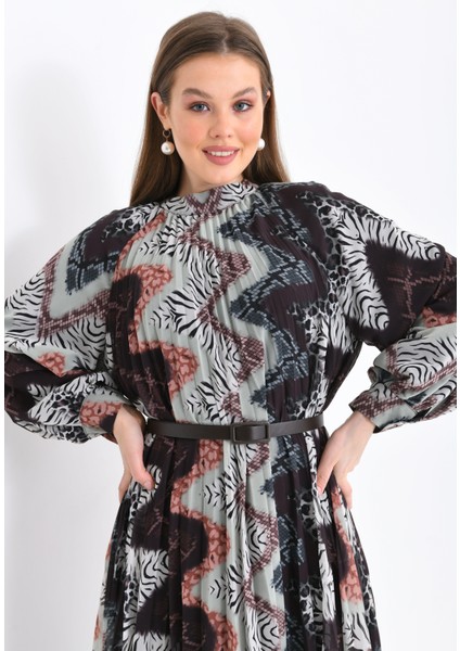 Kadın Ipek Şifon Elbise Kahve 30451 modelleri