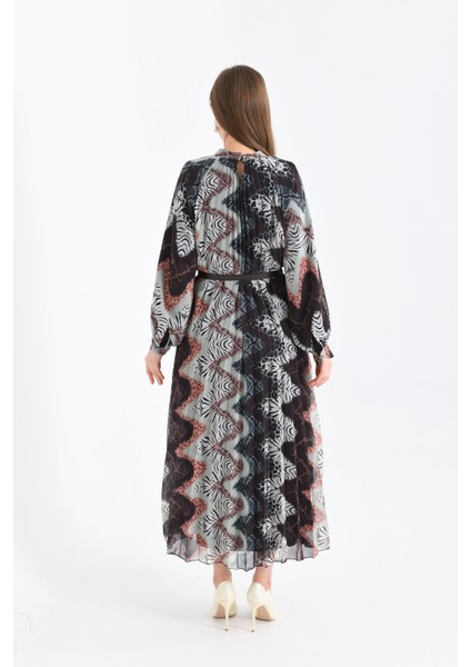 Kadın Ipek Şifon Elbise Kahve 30451