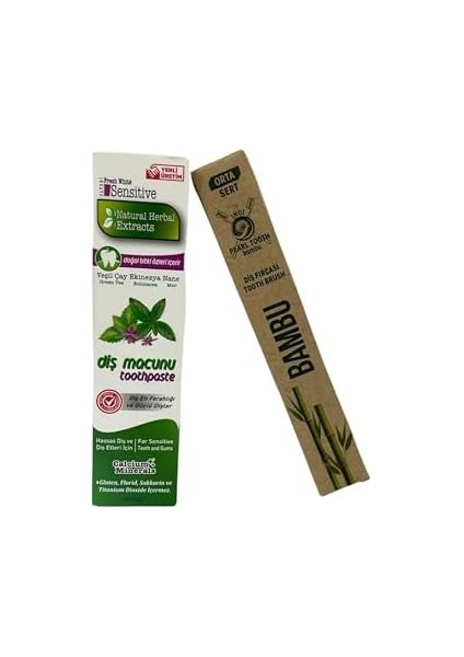 Bybars Sensıtıve Natural Herbal Diş Macunu Yeşilçay, Ekinezya, Nane Yağı Ekstraktlı Yanında Bambu Diş Fırçası modelleri