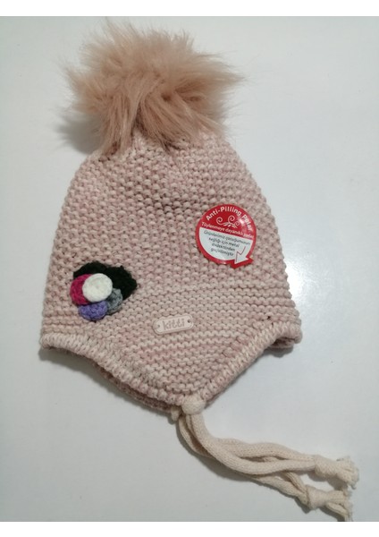 Kız Bebek Çiçek Figürlü Kulak Korumalı Ponponlu Örgü Bere 0-18 Ay fiyatları