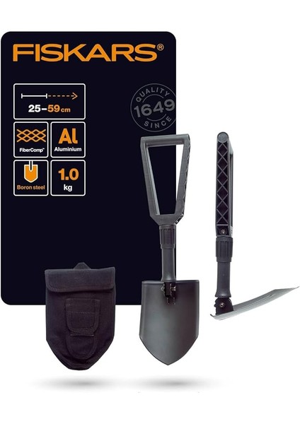 Katlanır Kürek, Kampçılar ve Dağcılar Için, Kürek ve Çapa Olarak Da Kullanılabilir, Kanvas Çantalı, Uzunluk (Açık Halde): 59 Cm, Sertleştirilmiş Bor Çeliği, Siyah, 1000621