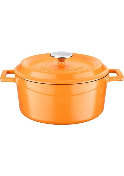 Metal Spring Serisi - Döküm Tencere, Yuvarlak, 24 Cm, Mat, Parlak Siyah Taban, Turuncu