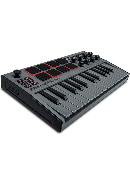 Professional Mpk Mini Mk3 - USB Mıdı Klavye Controller, 25 Mini Tuş, Arkadan Aydınlatmalı 8 Bateri Pedi, 8 Düğme ve Müzik Prodüksiyon Yazılımı Dahil - Gri