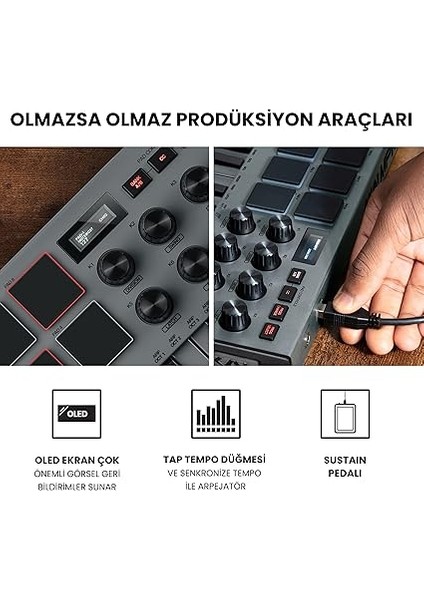 Professional Mpk Mini Mk3 - USB Mıdı Klavye Controller, 25 Mini Tuş, Arkadan Aydınlatmalı 8 Bateri Pedi, 8 Düğme ve Müzik Prodüksiyon Yazılımı Dahil - Gri fırsatları