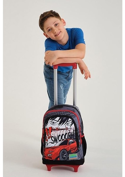 High Işıklı Tekerlekli Yarış Çekçek Okul ve Seyahat Çantası Erkek Çocuk Kırmızı Siyah modelleri