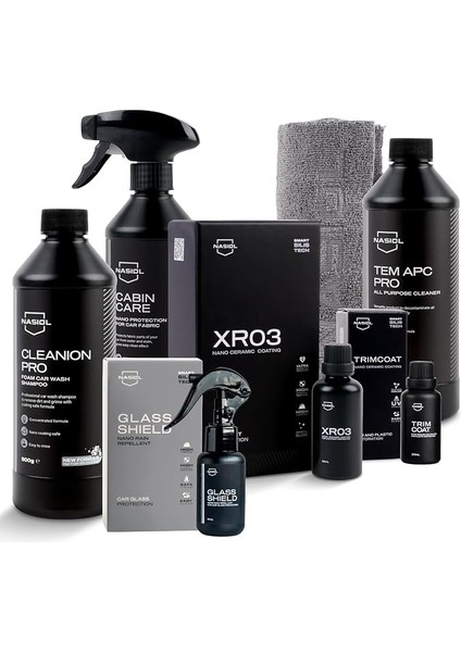 Araç Nano Koruma ve Temizlik Paketi Profesyonel-Araç Bakım Seti (Yağmur Kaydırıcı,seramik Kaplama,plastik Yüzey Koruma,kumaş Yüzey Koruma,araç Şampuanı,araç Içi Temizleyici,mikrofiber Bez)