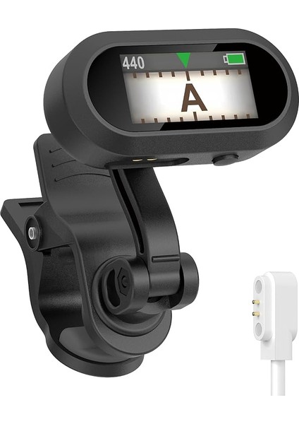 Clip-On Akort Cihazı, Tft Ekran, Şarj Edilebilir, Gitar, Ukulele, Keman Bas, Tüm Enstrümanlar Için, Kromatik 410 – 460 Hz Kalibrasyon, Güçlü Işıkta Iyi Okunabilir