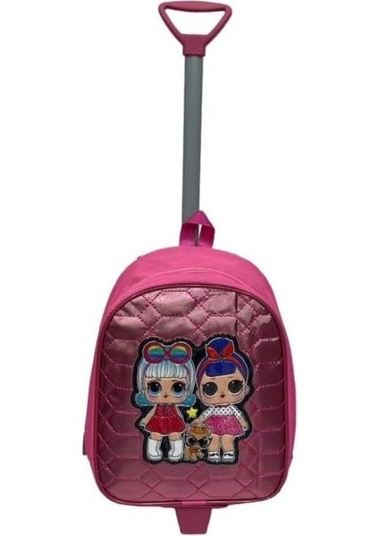 Anaokulu Çocuk Çekçekli Valiz Sırt Çantası Çekçekli Kız Çocuk Okul Çantası 2in1 Şeker Bebekler Model Abs Ön Yüzey 5d Boyutlu Pembe
