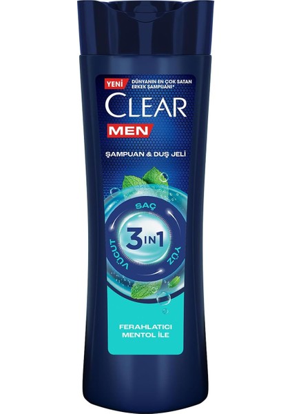 Clear Men 3 In 1 Şampuan & Duş Jeli Ferahlatıcı Mentol Etkisi Saç Yüz Vücut Için 350 ml fiyatları
