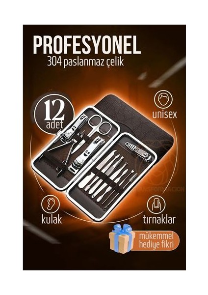 Hsnet Manikür Seti Pedikür Kulak Yüz Bakım Kiti Profesyonel 304 Çelik Krom