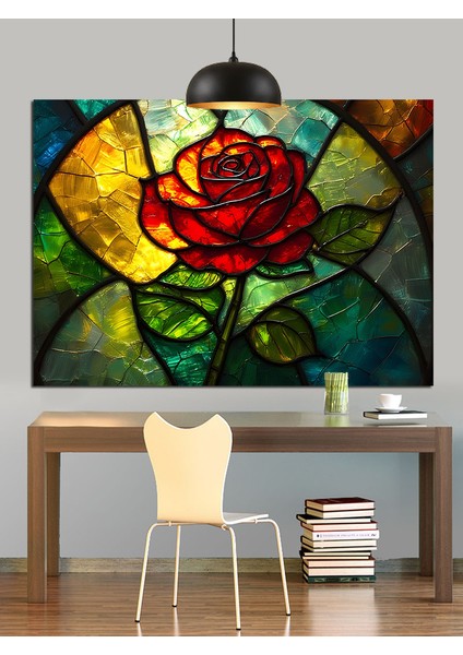 Vitrayda Kırmızı Gül Yaprağı Dekoratif Kanvas - Mdf Ahşap Tablo fiyatları