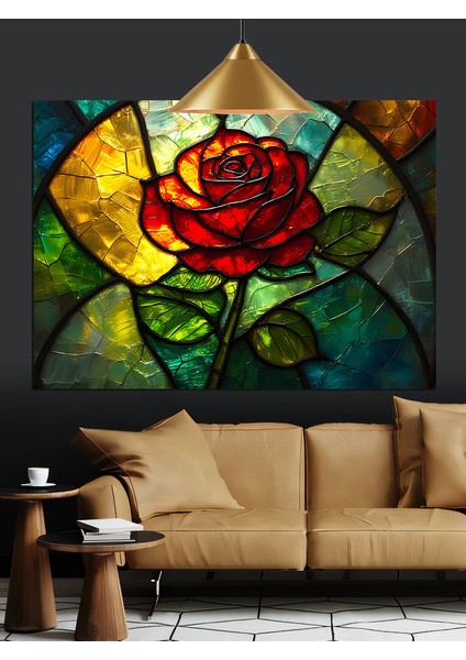 Vitrayda Kırmızı Gül Yaprağı Dekoratif Kanvas - Mdf Ahşap Tablo fırsatları