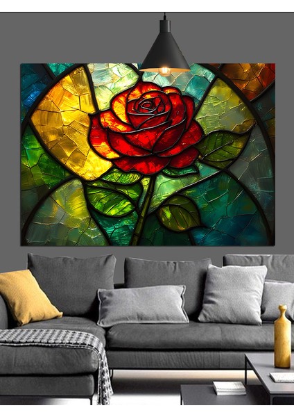 Vitrayda Kırmızı Gül Yaprağı Dekoratif Kanvas - Mdf Ahşap Tablo indirimleri
