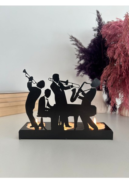 Jazz Grubu Temalı Metal Dekoratif Mumluk