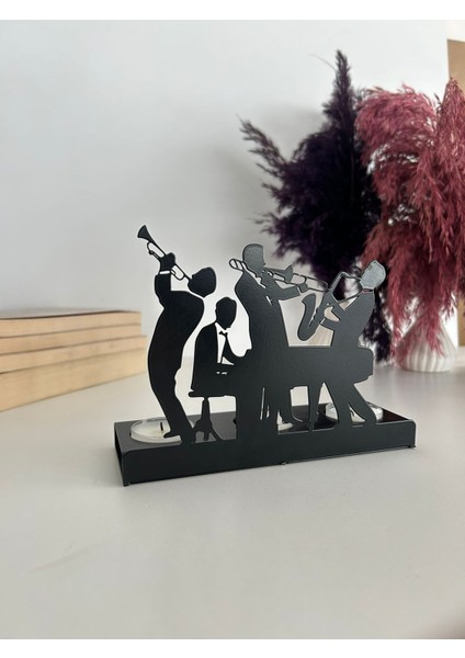 Jazz Grubu Temalı Metal Dekoratif Mumluk