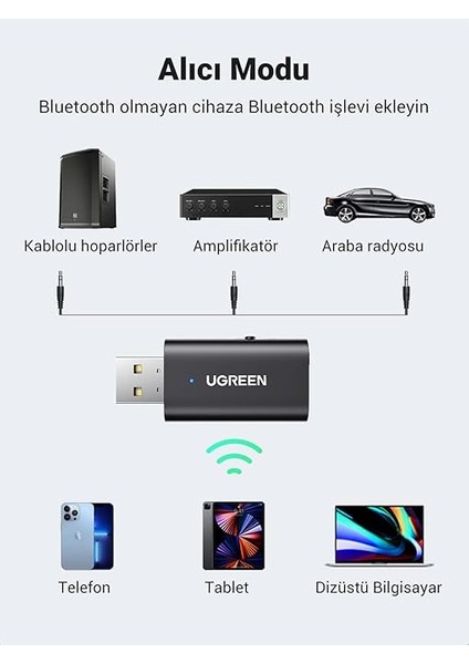 5.1 Bluetooth Adaptörü 2'si 1 Arada Bluetooth Verici ve 3.5mm Ses Kablolu Alıcı 1m. fırsatları