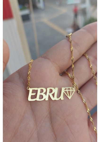 925 Ayar Gümüş 24 Ayar Altın Kaplama Pırlanta Figürlü Isimli Kolye