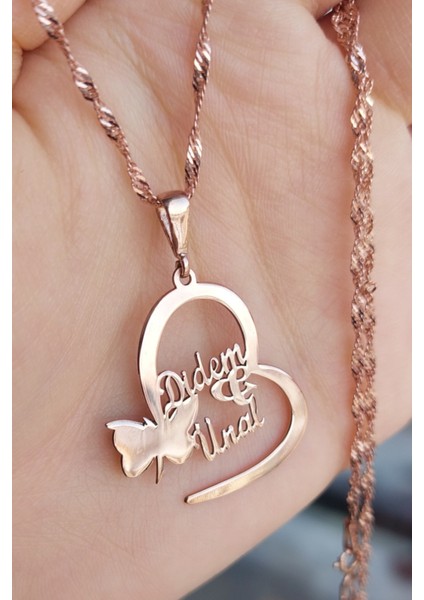 925 Ayar Gümüş Kelebekli Kalp Kolye