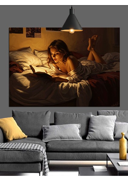 Kitap Okuyan Kadın Huzur Dekoratif Kanvas - Mdf Ahşap Tablo