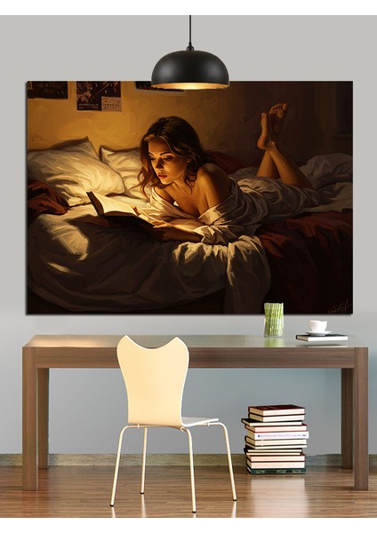Kitap Okuyan Kadın Huzur Dekoratif Kanvas - Mdf Ahşap Tablo modelleri