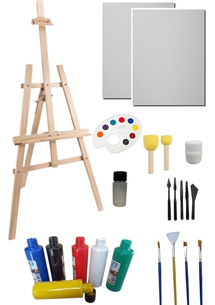 Doğal Seramik Hamuru Resim Başlangıç Seti -Büyük Şövale (Şövalye), 2 Tuval (Tual Seti), Ressam Resim Seti Karışık