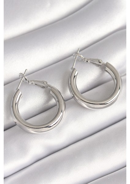 Pirinç Gümüş Renk Halka Model Kadın Küpe