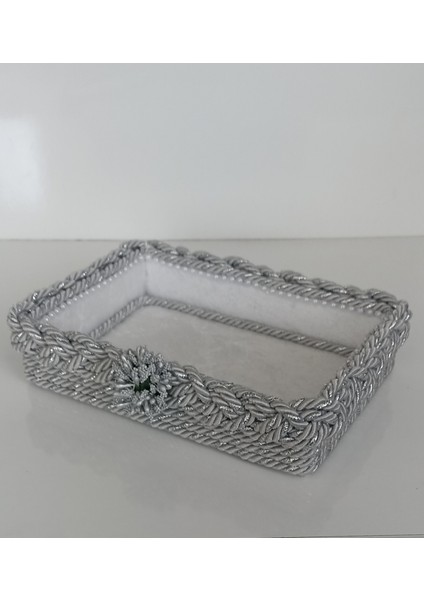 Gümüş Simli Ufak Örgü Sepet Organizer Havluluk Hediyelik Bohçalık Çeyizlik fiyatları