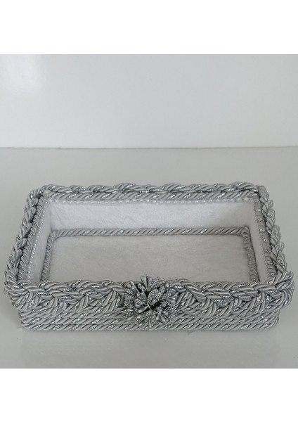 Gümüş Simli Ufak Örgü Sepet Organizer Havluluk Hediyelik Bohçalık Çeyizlik fırsatları