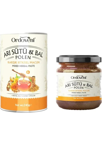 Ordoveni Doğal Arı Sütü, Bal ve Polen | Enerji ve Sağlık Için Doğal Takviye (240GR)