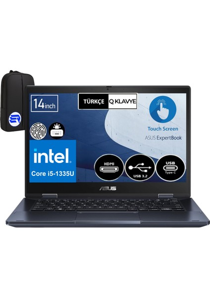 Expertbook B3 Flip B3402FVA-I58512S0DEP1 İ5-1335U 12GB 512GB SSD 14" Fullhd Dokunmatik 2'in1 WIN11 Pro + Elektropasaj Çanta